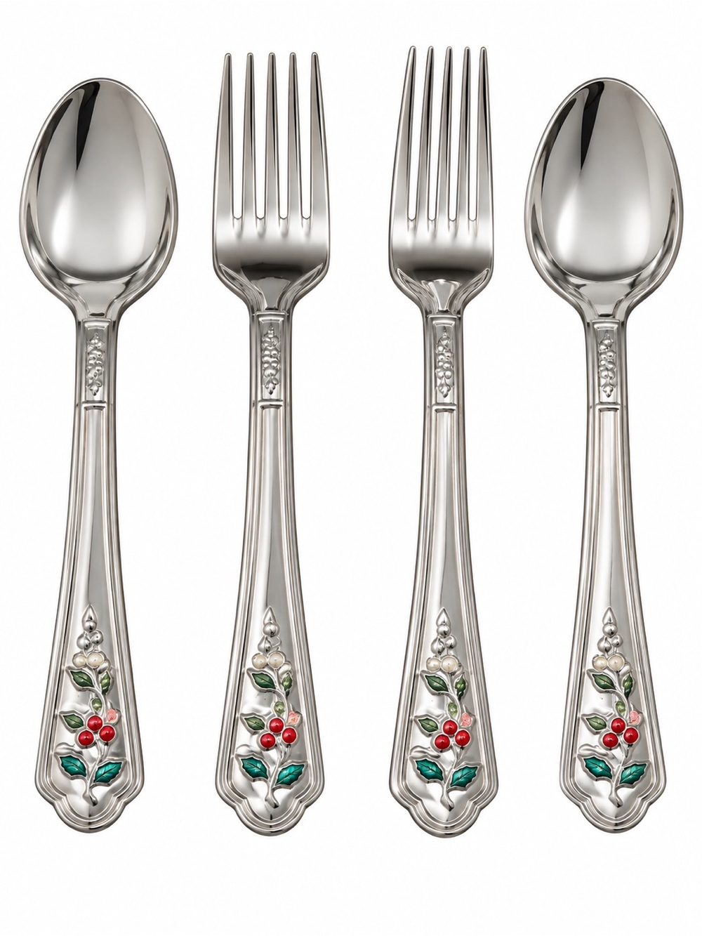 Pfaltzgraff Winterberry Flatware 16 Pc Set Spoons Forks Christmas Holiday Holly